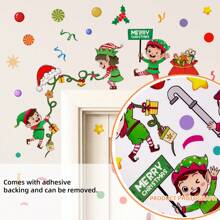 1pc Christmas Door Frame Decor Wall Sticker, Cartoon Bell Ribbon English Text, Home Living Room Entrance Decal - Multicolor - View 5