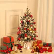 3ft Fiber Optic Artificial Christmas Tree With 78 Warm White Led Lights, Pre-Lit Christmas Tree With Snowflakes And Red Berries, Christmas Tree With White Snowman Base For Home, Porch, Office - Multicolor - View 3