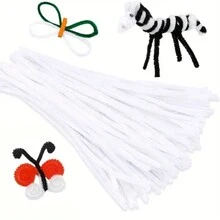 200/300/500pcs White Fabric Pipe Cleaners, DIY Crafts Supplies, Encrypted Chenille Stems, Art And Sewing Tools, Bulk Twistable Stems For Crafts And Decorations - White - View 10