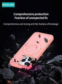 Koolife 1pc Magnetic Charging Shockproof Anti-Drop Matte Skin-Feel Phone Case With Personalized Frame Design Large Camera Hole PC+TPU Compatible With Apple 18pro/18pro Max/17/17 Air/17 Pro Max/16/16pro/16plus/16promax/11/11pro/11promax/12/12pro/12promax/13/13pro/13promax/14/14plus/14pro/14promax/15/15pro/15plus/15promax/ Galaxy S25Ultra/24Plus/23/Galaxy 22 - Pink + Magnetic Card Holder - View 6