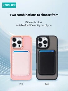 Koolife 1pc Magnetic Charging Shockproof Anti-Drop Matte Skin-Feel Phone Case With Personalized Frame Design Large Camera Hole PC+TPU Compatible With Apple 18pro/18pro Max/17/17 Air/17 Pro Max/16/16pro/16plus/16promax/11/11pro/11promax/12/12pro/12promax/13/13pro/13promax/14/14plus/14pro/14promax/15/15pro/15plus/15promax/ Galaxy S25Ultra/24Plus/23/Galaxy 22 - Pink + Magnetic Card Holder - View 10