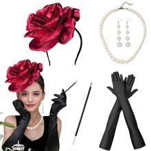 7pcs 1920s Women Pearl Jewelry Set Headband Gloves Necklace Bracelet Cigarette Holder, Elegant Vintage Accessories For Wedding Party, Prom, Flapper Dance, Bachelorette Party - A - View 9