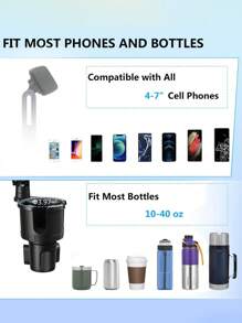 Soporte ajustable para teléfono de coche, soporte universal para portavasos, soporte telescópico para navegación de coche - Negro - Ver 9