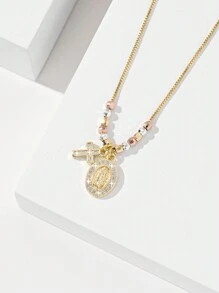 1 pièce Collier pendentif croix de prêtre avec perles en cuivre de style européen et américain, hypoallergénique, fait main, à 3 couleurs, pour le 25e anniversaire. Convient pour les cadeaux, les couples, les amis, l'usage quotidien, les fêtes, les prières