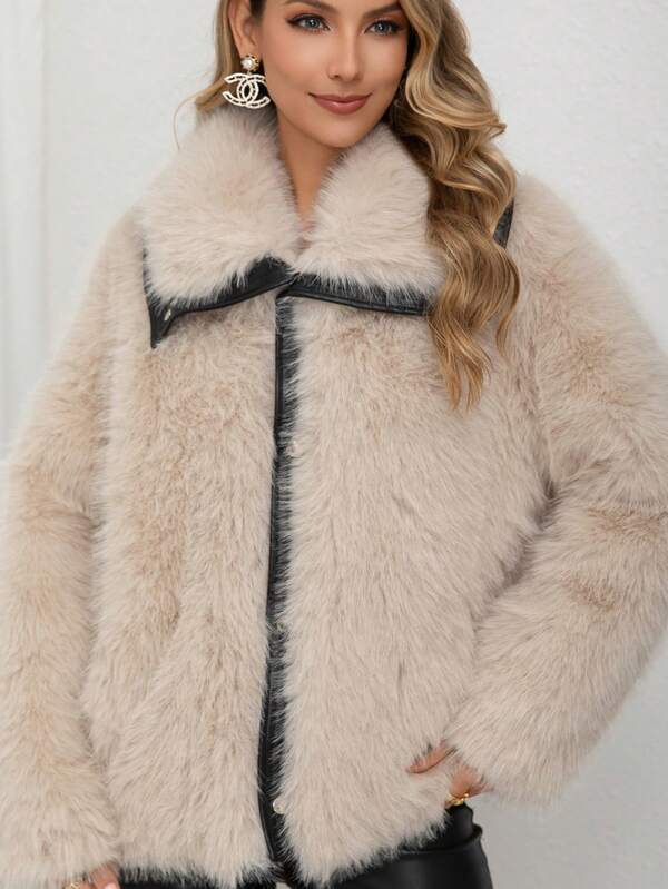 2024 Nowy Puszysty Płaszcz, Słodka Swobodna Kurtka Slouchy, Minimalistyczny Ciepły Płaszcz Na Jesień/Zimę