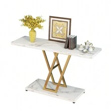 SYMCAVE Industrial Hallway Table,42 Inch Entryway Tables Narrow Console Table ForEntryway Living Room,White+Gold Color