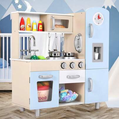 81x74x30 Cm Children's Wooden Kitchen, Toy Kitchen For Children, Play Kitchen, Comes With Simulated Light And Sound Effects, Doll's Kitchen With Kitchen Accessories, Ideal For Children From Three Years, White