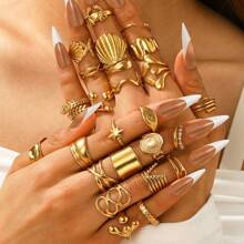 Aomogo Vintage Fashionable Unique Stainless Steel Geometric Water Drop, Leaf, Starfish, Crab Open Ring Set, Suitable For Men And Women, Daily Wear And Party - Ring - View 12