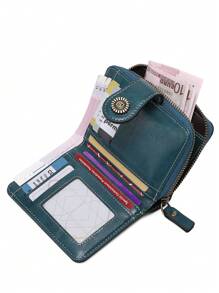 CHARM INFINITE Ví nữ rỗng mới có nhiều ngăn đựng thẻ, khóa kéo, ví da thời trang, túi đựng tiền xu cổ điển châu Âu, ví ngắn làm quà tặng cho phụ nữ - Màu xanh ngọc - Xem 9