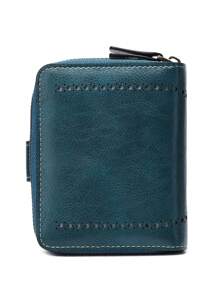 CHARM INFINITE Ví nữ rỗng mới có nhiều ngăn đựng thẻ, khóa kéo, ví da thời trang, túi đựng tiền xu cổ điển châu Âu, ví ngắn làm quà tặng cho phụ nữ - Màu xanh ngọc - Xem 8