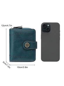 CHARM INFINITE Ví nữ rỗng mới có nhiều ngăn đựng thẻ, khóa kéo, ví da thời trang, túi đựng tiền xu cổ điển châu Âu, ví ngắn làm quà tặng cho phụ nữ - Màu xanh ngọc - Xem 6