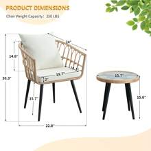 3 Pieces Of Outdoor Vine -Edited Furniture Sets, All -Weather Rattan Chair Chat Combinations, With A Round Table, Suitable For Gardens, Balconies, Backyard, Porch, Deck - Màu be - Xem 8