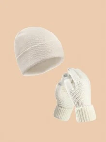 2pcs/Set Winter Knitted Hat & Gloves Set, Thickened Touch Screen Gloves & Skull Cap, Suitable For Men & Women (Random Color), Perfect Gift For Her On New Year & Valentine's Day, Warm Outdoor Travel Beanie Hat Winter Accessories Winter Outfits Valentines Gift