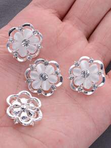 4 Packs Double-Layer Hollow-Out Rhinestone Embellished Cat's Eye Flower Metal Buttons For DIY Fashion Embellishments - Ideal For Shirts, Dresses, Cardigans, Sweaters, Blazers, Coats, And Accessories - Multicolor - View 15