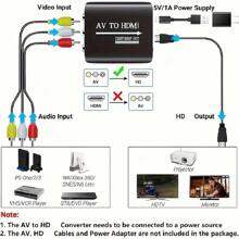 RCA To HDTV AV To HDMI Video Signal Upgrade Device, USB Powered, Matte Surface, 5V, Compatible With PS1, PS2, PS3, N64, SNES, VHS, Blu-Ray And DVD Players - Black - View 6