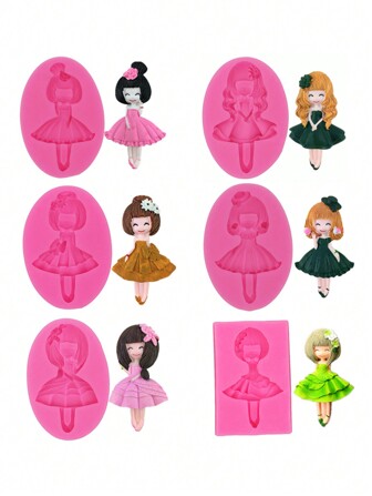 1 pezzo Stampo in silicone liquido rosa a forma di ballerina, stampo in silicone fai-da-te per bambole in gesso, decorazione appesa per profumazione, stampaggio di argilla