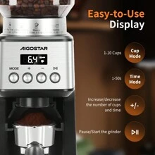 1 professionele elektrische koffiemolen, 180 W, 52 maalstanden, 2 standen, antistatische functie, digitaal lcd-scherm, espresso-portafilterhouder, grote capaciteit, roestvrij staal, zilver - ideaal voor dagelijks gebruik in koffiehuizen of thuis