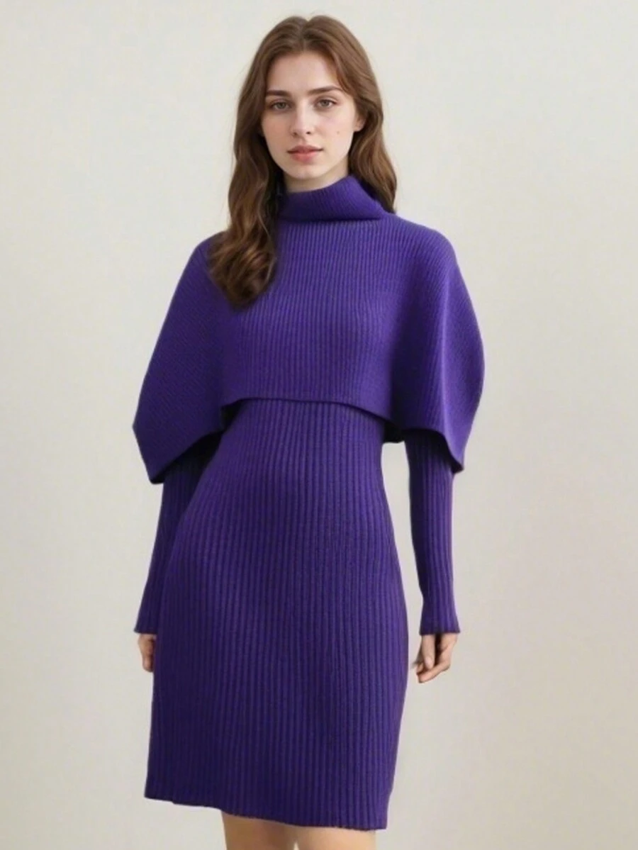 Sukienka z wysokim kołnierzem, uniwersalna, elegancka, odpinana, szalowa, dzianinowa, długa, dla kobiet