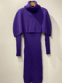 Sukienka z wysokim kołnierzem, uniwersalna, elegancka, odpinana, szalowa, dzianinowa, długa, dla kobiet