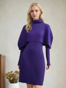 Sukienka z wysokim kołnierzem, uniwersalna, elegancka, odpinana, szalowa, dzianinowa, długa, dla kobiet