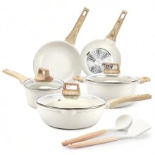 GiPP GiPP Lot de 10 casseroles et poêles à induction, en granit avec revêtement anti-adhésif (poêles de 20/24/28 cm, casseroles de 16/24 cm, avec spatule et cuillère), pour tous types de cuisinières