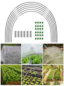 9/18/30pcs Black Fiberglass Gardening Plant Protector Set - Anti-Bird Animal Insect Net Arch Bracket - Durable Weather-Resistant Greenhouse Shield For Flowers Vegetables Flower And Vegetable Support, Greenhouse Bird And Animal Protection Support Set, Fiber Rod Insect Net Arch Sets - Multicolor - View 12