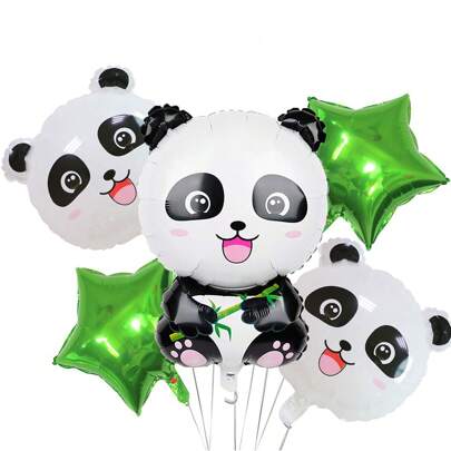 Conjunto de 4/5/6/7 balões de alumínio em formato de panda e estrela, adequados para festa de aniversário, decoração de festa com tema de animais