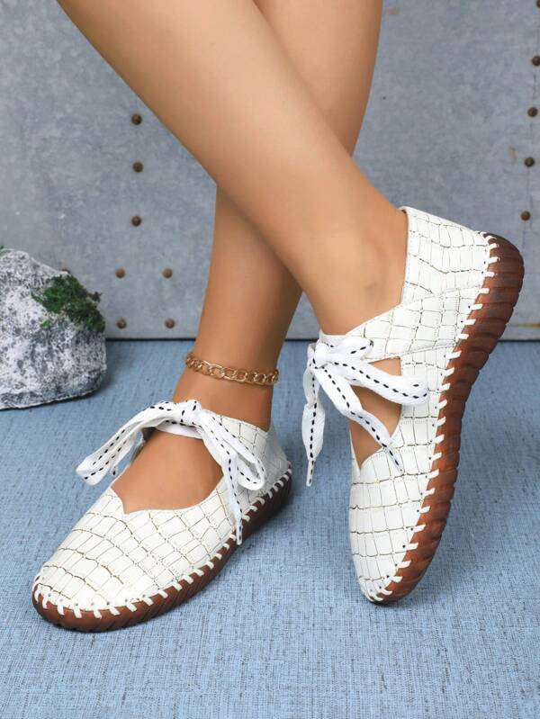 Mocassins femininos respiráveis antiderrapantes com sola macia, sapatos casuais versáteis e confortáveis, estilo retrô, com cadarço