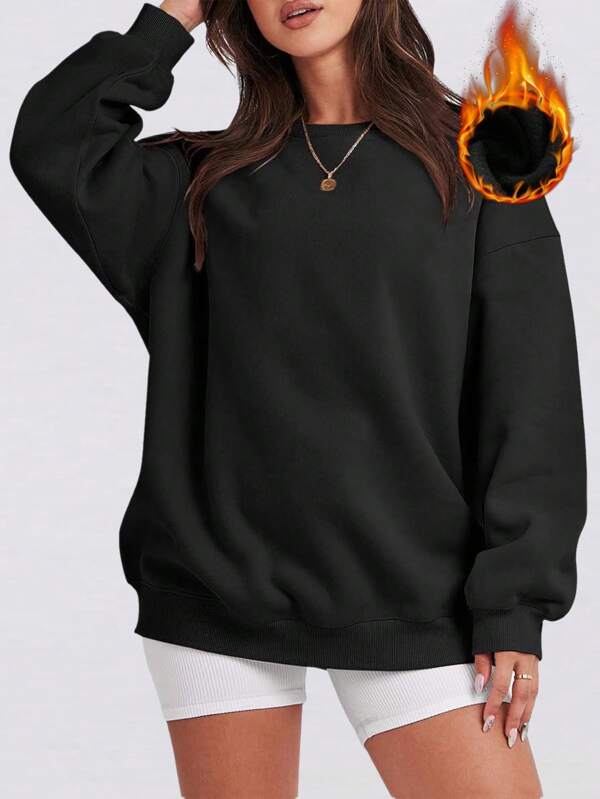 Damen Sweatshirts Fleece Rundhals Herbst Winter Loose Pullover
