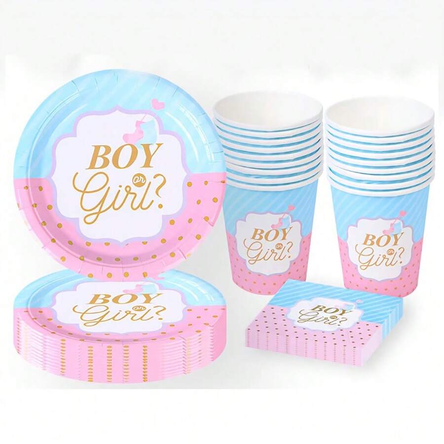 10pcs/20pcs Gender Reveal Party Supplies Gender Reveal Paper Plates Napkins Tableware Set For Boy Or Girl Birthday Shower Decorations Pink And Blue Party Favors , For Christmas Party - Multicolor - View 1