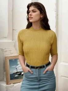 Gestrickte Camisole-Weste mit hohem Halsausschnitt für Damen, ärmelloses T-Shirt als Oberbekleidung, obere und untere Schicht als Innenschicht