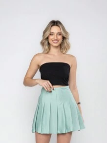 Pleated Skirt With Lining Shorts For Women In College Tailoring - Green - View 1