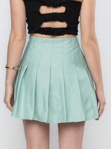 Pleated Skirt With Lining Shorts For Women In College Tailoring - Green - View 2