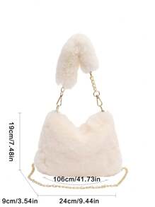新款女士INS风小方包斜挎包，时尚链条毛绒包，秋冬韩版小方包 - 白色 - 查看 11