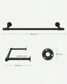 SONGMICS Barra Appendiabiti da Parete, Set da 2, Tubo Attaccapanni da Muro, Stile Industriale, Salvaspazio, Portata di 60 kg, Facile da Montare, Acciaio, Nero
