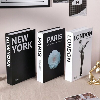 3/2/1 szt., fałszywa książka, książka dekoracyjna, książki modowe, międzynarodowa nazwa miasta składana fałszywa książka dekoracyjna. Modny styl domowy, odpowiedni do wielu scenariuszy (dekoracja pokoju, wystrój domu, wystrój sypialni, wystrój salonu, wystrój biura, wystrój łazienki, / wystrój biurka, szafka pod telewizor, hol, regał) Różne prezenty świąteczne.