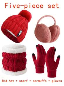 Conjunto de cinco o siete piezas de gorro, bufanda, orejeras, guantes y calcetines para mujer para otoño e invierno. Gorro de punto grueso y aterciopelado, resistente al viento y al frío, bufanda de punto, guantes de punto, orejeras cálidas, calcetines cálidos. Regalos de invierno para mujeres
