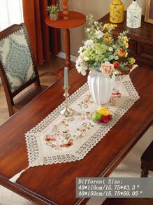 1 Peça Trilho de Mesa Bordado em Renda Vazada com Borlas, Tecido Metálico Brilhante 100% Poliéster, Bordado Delicado Solúvel em Água, Decoração Doméstica, Interno e Externo, Festa de Casamento - Multicolorido - Visão 7
