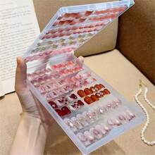 Large, Medium And Small Size Nail Art Transparent Dustproof Storage Box, Wearing Nail Piece Style Sample Display, Portable Travel, Large-Capacity Display, Double-Sided Finishing Book