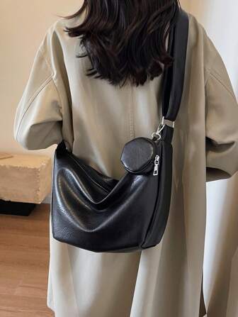 Sac à bandoulière croisé décontracté de femmes de couleur Maillard à la mode avec porte-monnaie, en PU doux, convenant pour les trajets quotidiens