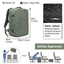 Sea Choice Cabin Backpack 45x30x20 Underseat Daypacks 35L Carry-Ons Bag 16" Laptop Rucksack With USB Port Anti Theft Waterproof Hand Luggage Bag With Dry Wet Separated Shoe Compartment - 軍綠色 - 查看 6