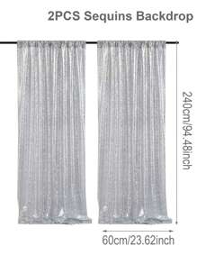 2pcs Silvery Party Background Cloth, Birthday Party Decoration Supplies Background Banner Silvery Background Cloth, Silvery Reuse Curtains For Home Decor, Wedding Decor, Babe Shower Decor, Suitable For Pairing With Metal Arch Brackets And Balloons, Perfect Background Decoration, Equally Suitable For Daily Use, The Shiny Background Fabric Never Goes Out Of Style Back To School Valentine Day