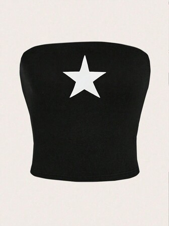 全新女式性感星星印花黑色短款上衣