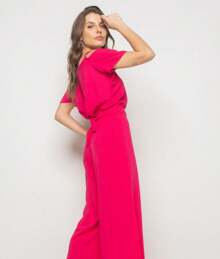 Wide Leg Viscolinho Trousers With Ties Salvatore Fashion - 玫紅色 - 查看 2