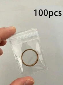 100 个/包迷你戒指袋透明珠宝收纳袋防氧化自封珠宝银饰包装袋 - 無色 - 查看 3