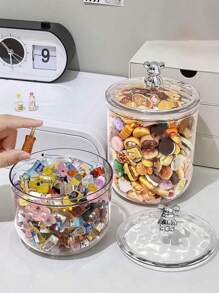1pc/ Sealable Jar With Lid, Reusable Clear Plastic Sealable Jar With Cute Bear Shape Lid, Home Kitchen Food Storage Container For Kitchen Organisation And Storage, Perfect For Storing Snacks, Sweets, Tea, Nuts, Cereals And Coffee Beans.