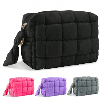 Puffer Quilted Makeup Bag Cosmetic Bags,Puffy Travel Toiletry Pouch For Women,Cute Checkered Zipper Bag Travel Essential,Portable Aesthetic Make Up Organizer Bag For Gifts Work Daily,Christmas Gifts School Supplies Travel Essentials Make Up Bag Holiday Essentials Makeup Bags Makeup Pouch Makeup Organizer Holiday Winter Gifts For Women