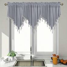 1pc Solid Color Triangle Shape Short Curtain, Rod Pocket Window Short Curtain, Half Window Curtain For Cafe Bar Kitchen Bedroom Decor - Grey - View 12