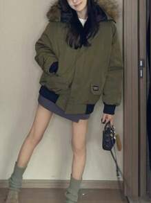 conciso Winterparka mit Kapuze, Dropped-Shoulder und gepolsterter Jacke mit Fake-Fellkragen