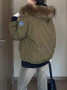conciso Winterparka mit Kapuze, Dropped-Shoulder und gepolsterter Jacke mit Fake-Fellkragen